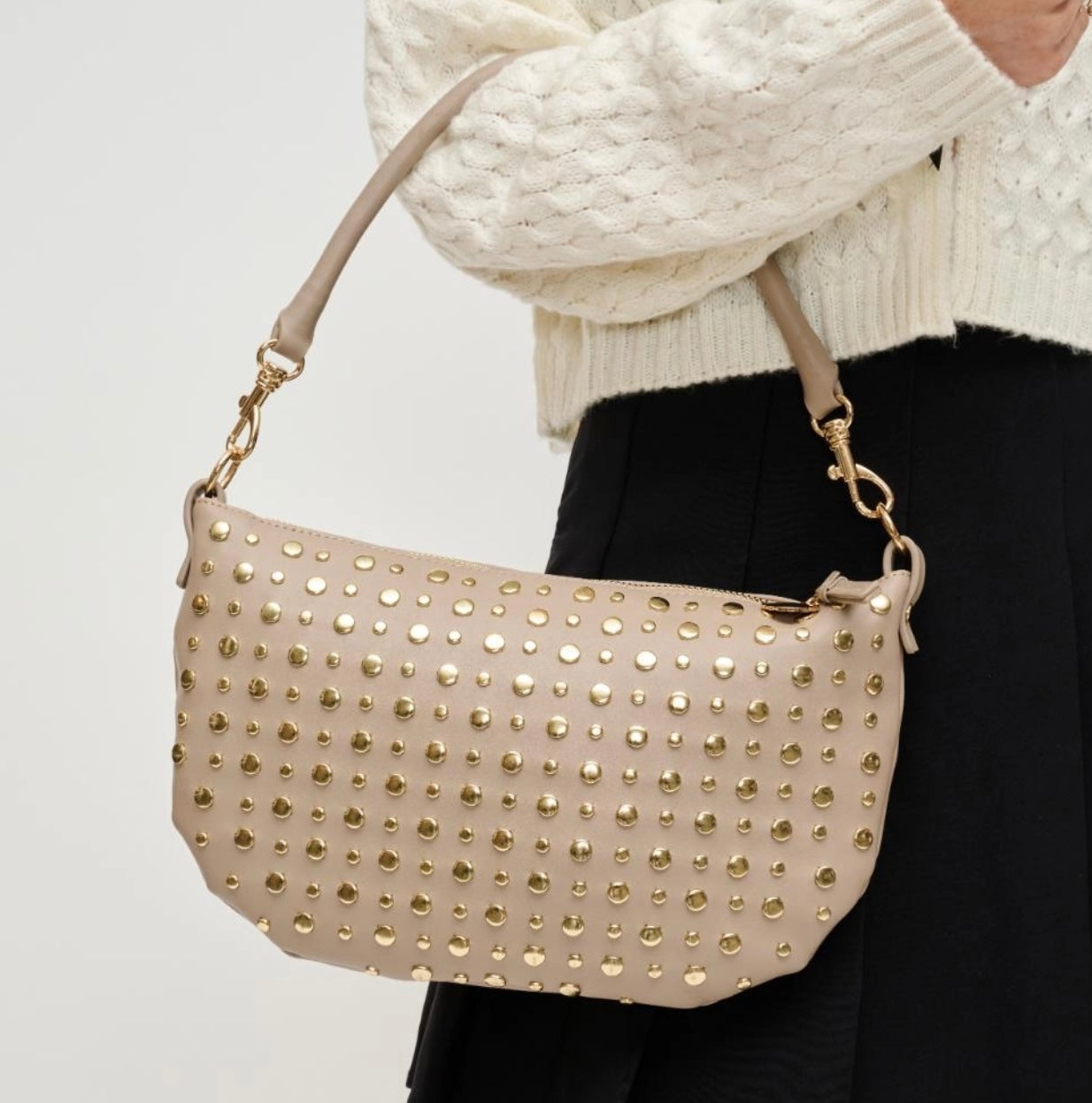 Jordan Studded Shoulder Bag- Natural