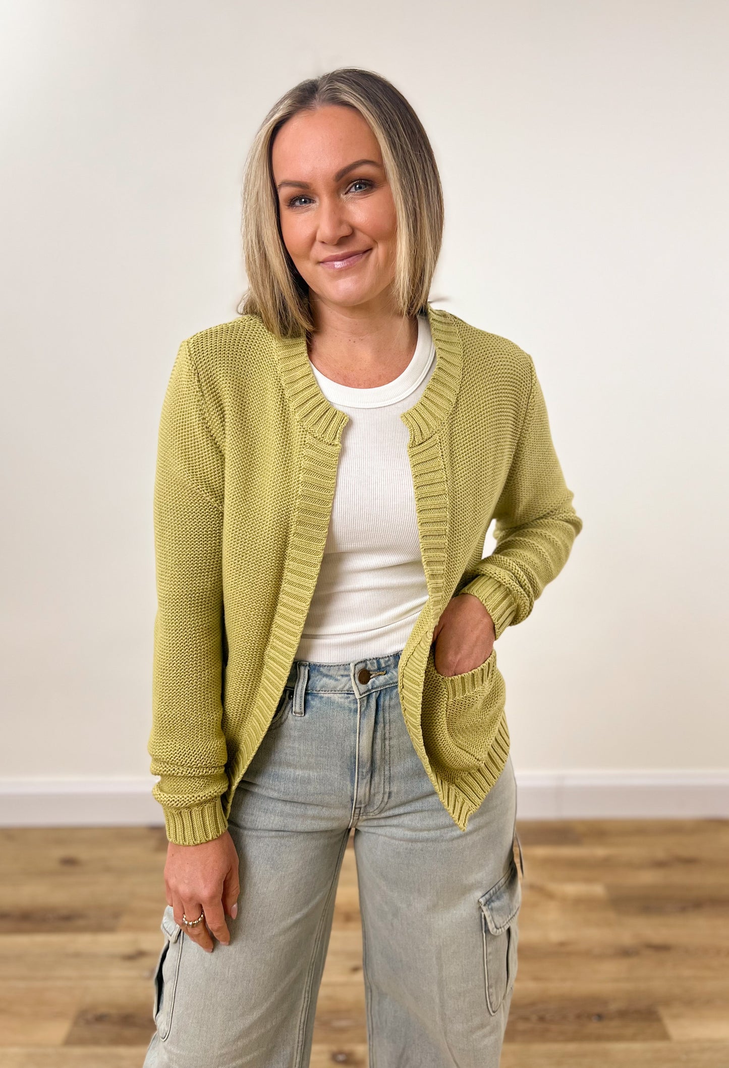 Bethany Open Front Cardigan- Wasabi