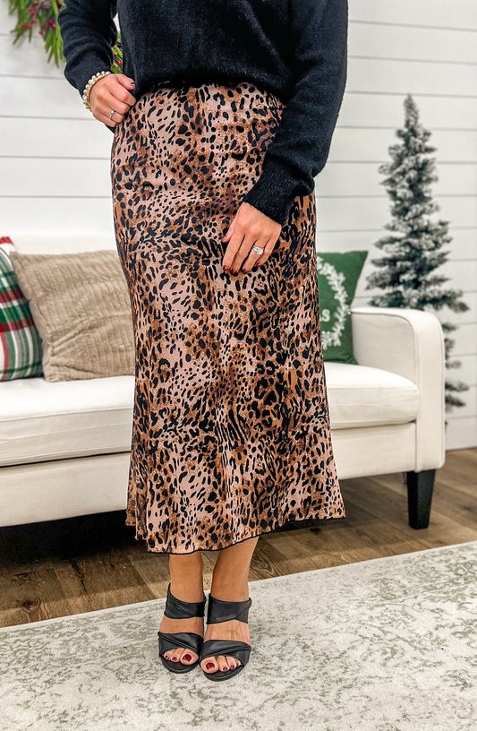 Leopard Mesh Midi Skirt