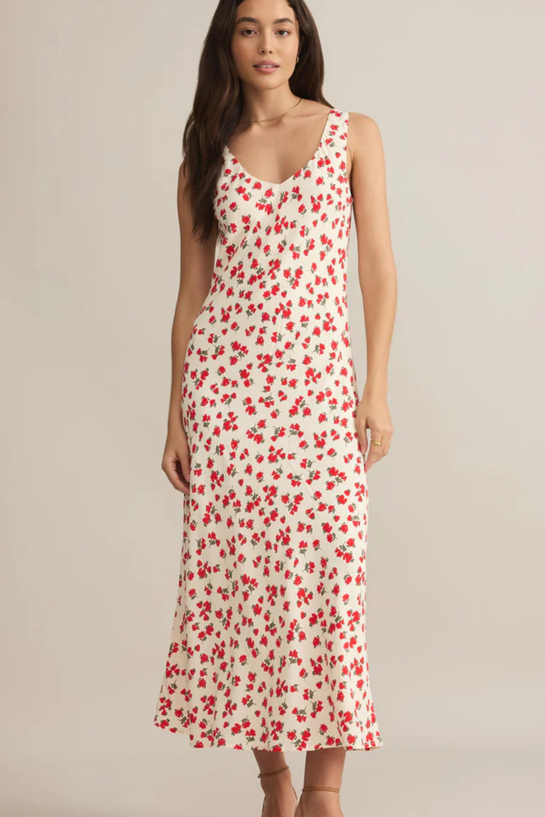 off white and red floral maxi dress