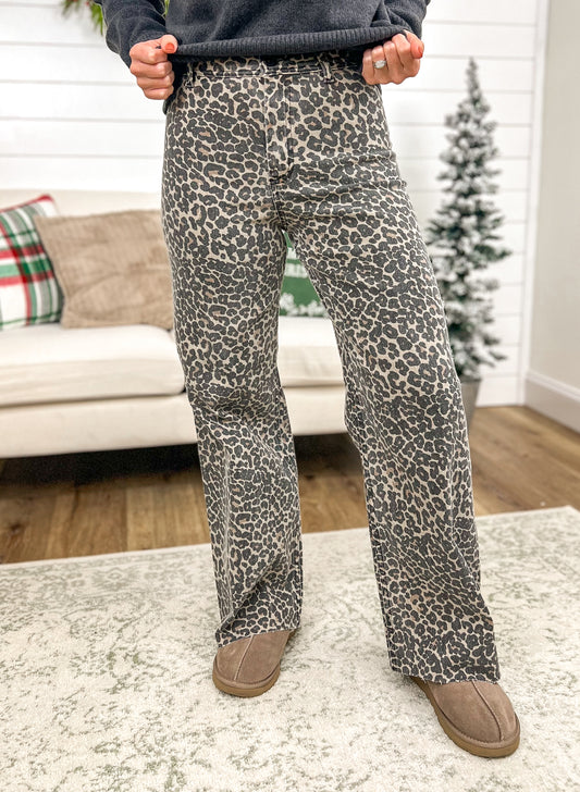 Leopard Canvas Wide Leg Pant