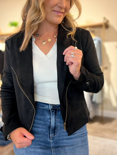 Faux Suede Moto Jacket