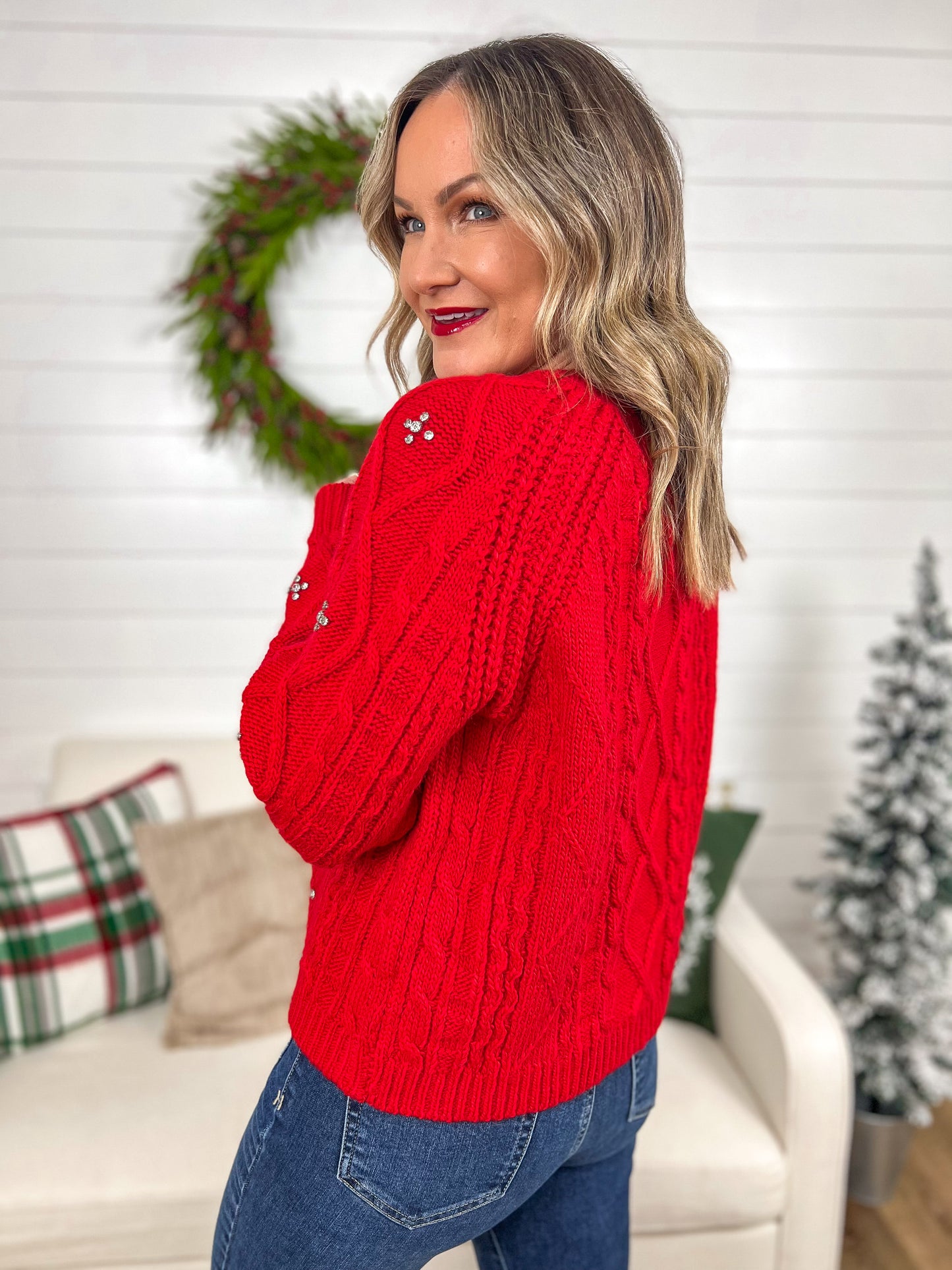 FINAL SALE - Peppermint Shine Cable Sweater