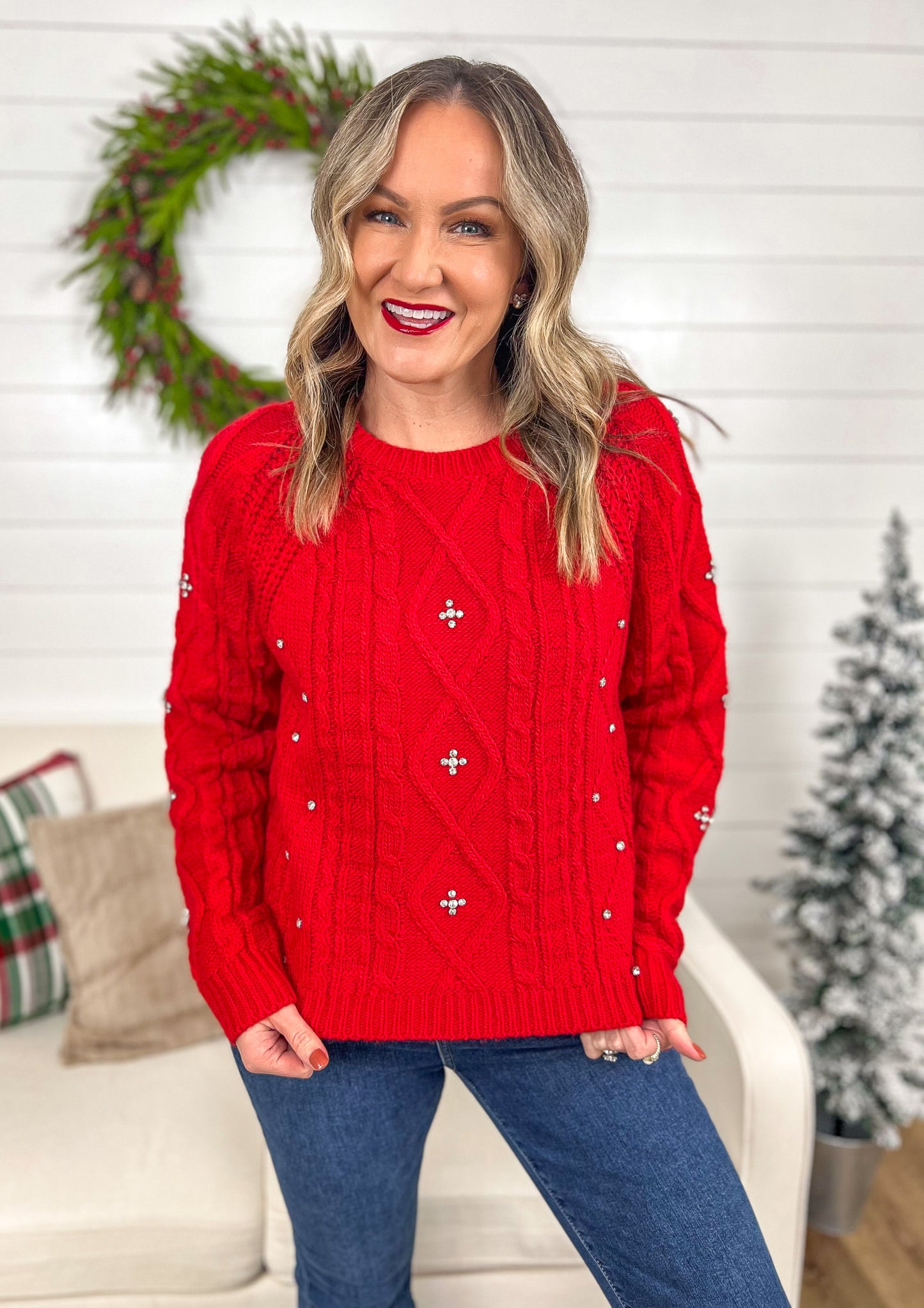 FINAL SALE - Peppermint Shine Cable Sweater