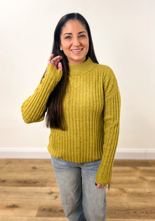 Clara Wide Rib Sweater- Golden Palm