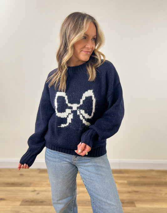 Navy Bow Sweater