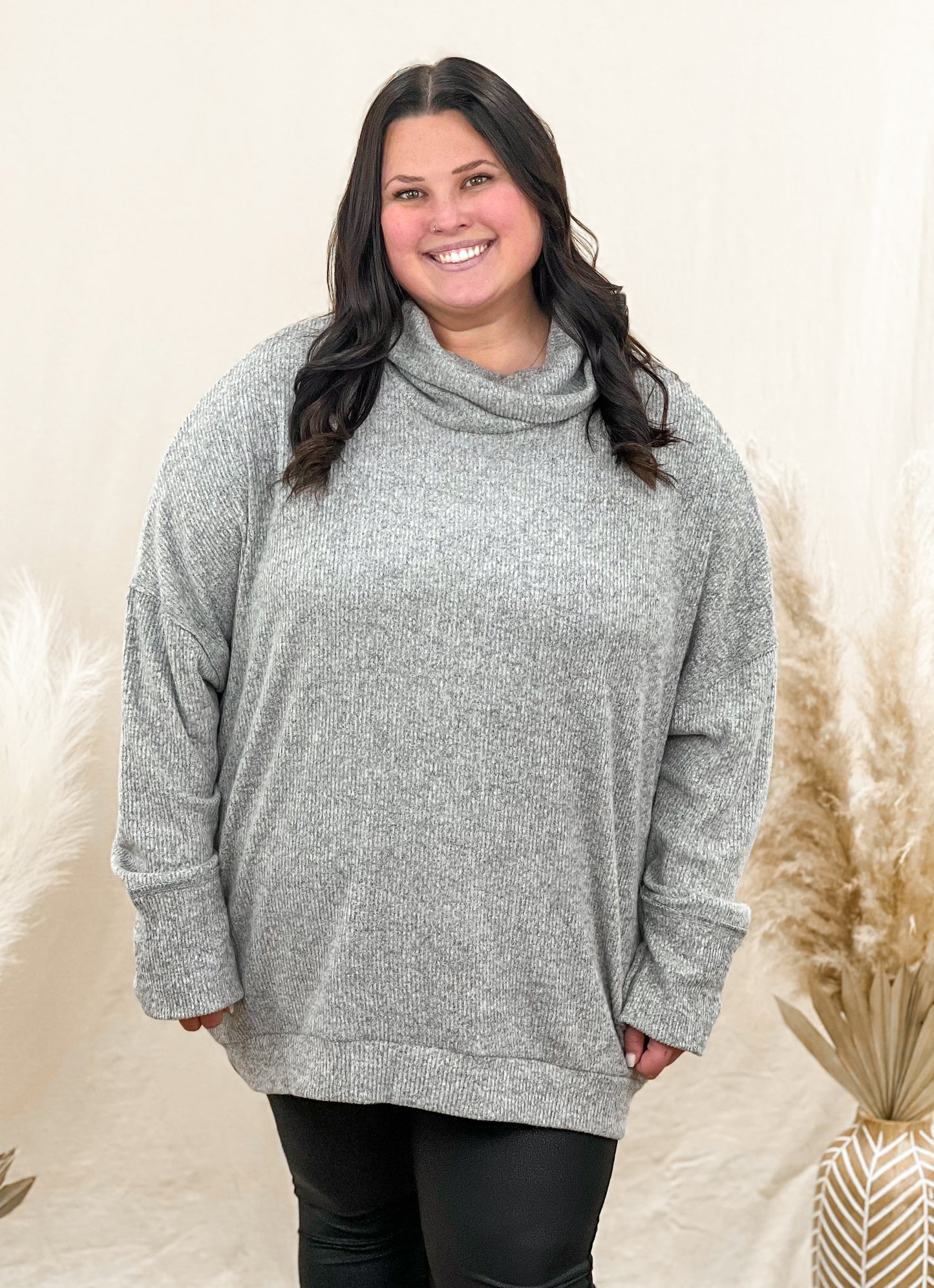 FINAL SALE - Ribbed Tunic Turtleneck Top (S-3X)