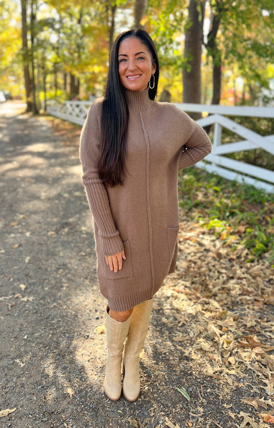 Mocha Mock Neck Sweater Dress