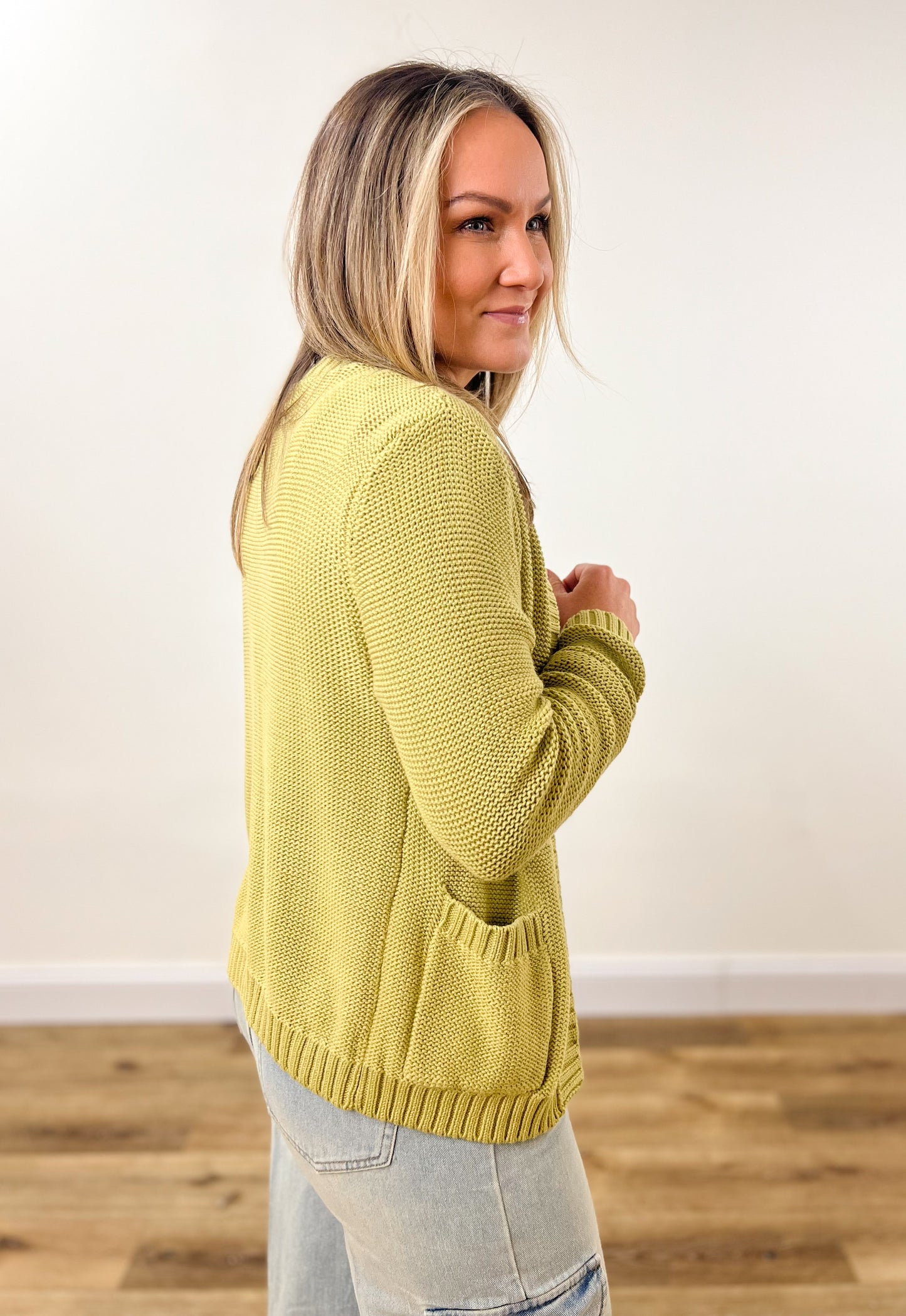 Bethany Open Front Cardigan- Wasabi