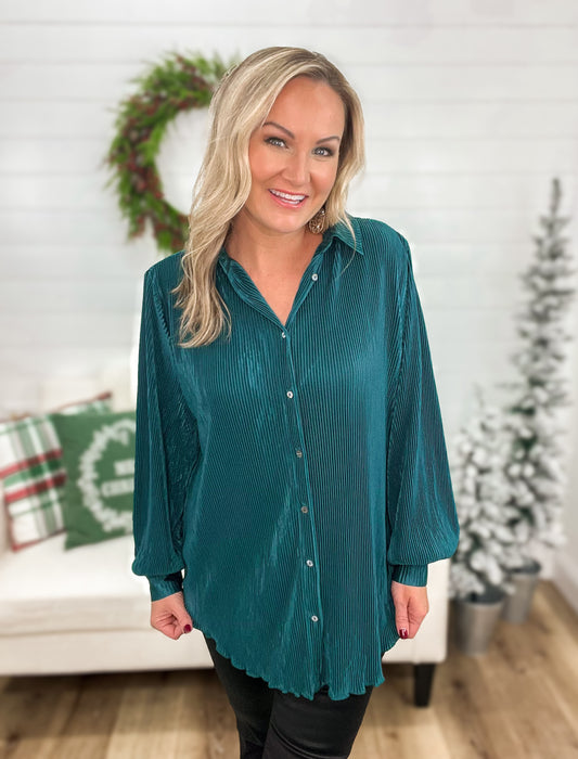 FINAL SALE - Emerald Plisse Top (S-2X)