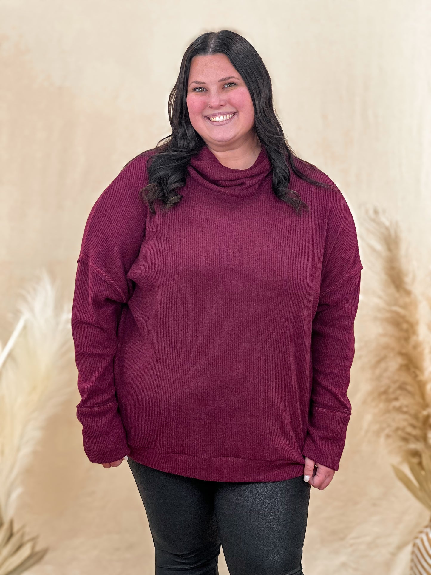 FINAL SALE - Ribbed Tunic Turtleneck Top (S-3X)